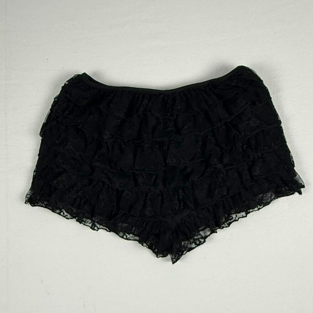 Ruffle Lace Black Mini Shorts - S